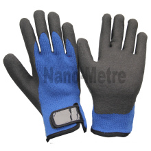 NMSAFETY 7 calibre de malha azul polycotton forro revestido de areia preta nitrilo acabamento na palma da mão luvas de segurança de trabalho com fivela mágica